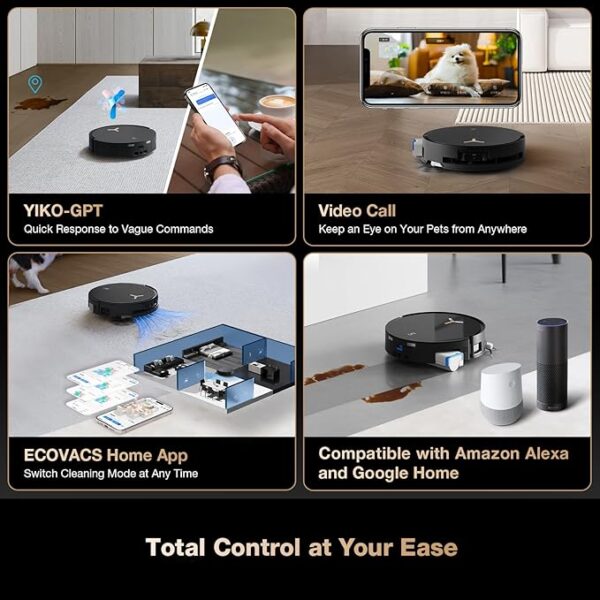 ECOVACS DEEBOT X8 PRO OMNI Robot Vacuum and Mop, 18000Pa, OZMO ROLLER Instant Self-Washing Mopping, 167℉ Hot Water Mop Washing, Auto Cleaning Solution Adding, Hot Air-Drying, Self-Emptying, Black - Image 3