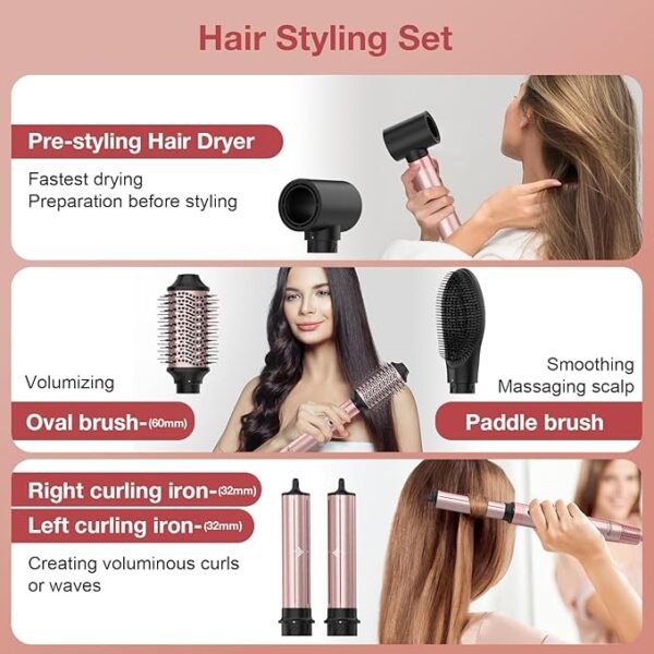 Brightup Upgraded Professional Hot Air Styler – 1400W High-Speed Blow Dryer Brush with 120,000 RPM, No Heat Damage, Fast Drying for Wavy, Curly & Straight Hair, 110V, Multi-Styler with Storage Bag - Image 5