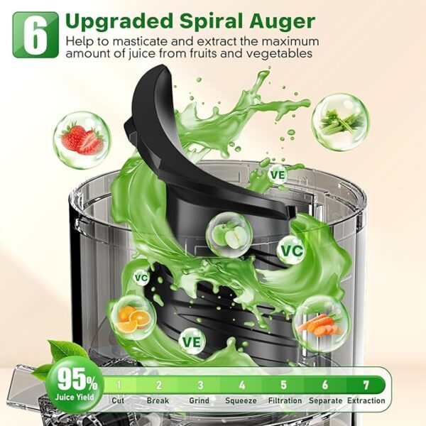 Cold Press Juicer, Masticating Juicer with 5.4" Wide Feed Chute, 350w Slow Juicer Machines Fit Whole Vegetables and Fruits, Juice Extractor Machine with High Juice Yield, Easy to Clean(Dark Gray) - Image 4