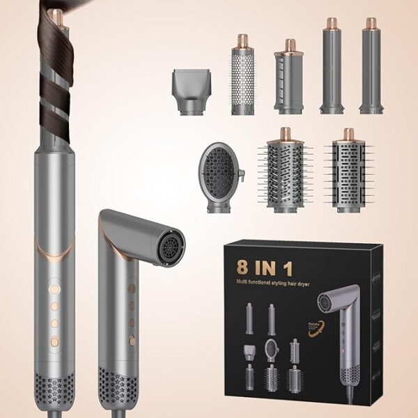 8 in 1 Hair Dryer Air Styler, 110000 RPM High-Speed Rotate Hair Dryer Brush, Auto Wrap Curlers with 200 Million Ions, Fast Dry, Volumize, Create Curly and Smooth Hair Easily, Meets Daily Style