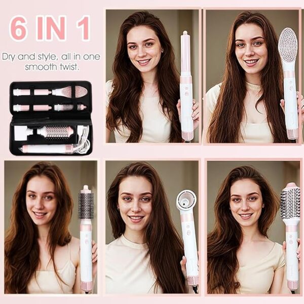 6 in 1 Professional Hot Air Styler & Hair Dryer Brush with 110,000 RPM Negative Ionic Blow Dryer, Hair Style with Auto Wrap Curlers, Straighteners, and Volumizers, Travel Bag Included - Image 2