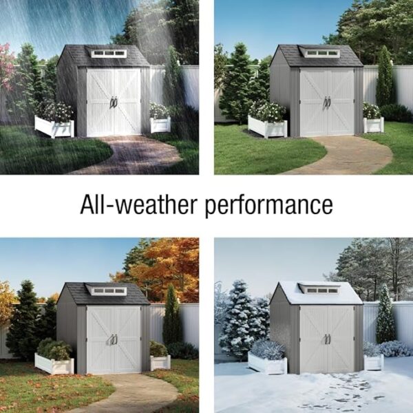 Rubbermaid Resin Outdoor Storage Shed With Floor (7 x 7 Ft), Weather Resistant, Gray, Organization for Home/Backyard/Garden Tools/Lawn Mower/Bike Storage/Pool Supplies - Image 3