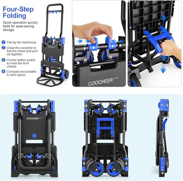 2-in-1Hand Truck Dolly Foldable with Folding Basket, 330LB Folding Hand Truck Heavy Duty Carrying, Combination of 4 Wheels and 2 Wheels Convertible Dolly Cart with Retractable Handle Dolly for Moving. - Image 2