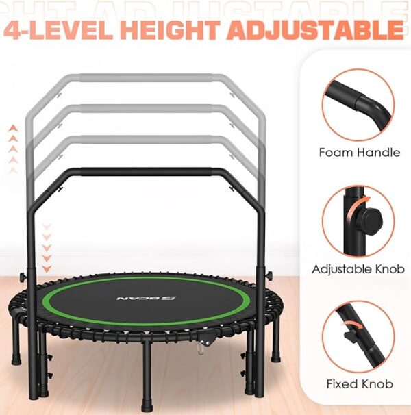 BCAN 450/550 LBS Foldable Mini Trampoline, 40"/48" Adult Fitness Trampoline with Bungees, U Shape Adjustable Foam Handle, Stable & Quiet Exercise Rebounder,Indoor/Outdoor Workout - Image 5