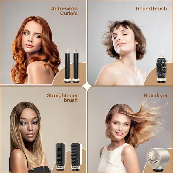 Hair Dryer Brush TECHMERI 6 in 1 Blow Dryer Brush Ions, Detachable Hair Styler Tools, Auto Wrap Curler, Hot Air Brush for Drying, Straightening and Volumizing, High Speed - Image 4