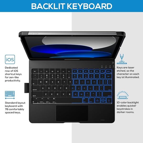 typecase Touch iPad 10th Generation Case with Keyboard (10.9", 2022) & iPad 11th (A16, 2025) - 360° Rotatable, 11-Color Backlight,Multi-Touch Trackpad, Thin & Light (Black) - Image 2