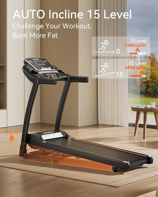 Treadmill for Home, 3.0 HP Treadmill with Incline, Heart Rate Sensors, Digital Display for Walking, Running, and Indoor Fitness Workouts - Image 5