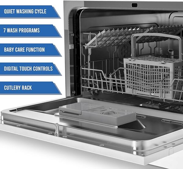 Farberware Compact 6-Place Setting Dishwasher - Portable Mini Countertop Dishwasher with 7 Wash Programs - Perfect for Small Spaces Like Apartment, Dorm, Boat, Camper/RV - Image 4