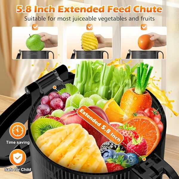 Juicer Machines with 5.8" Extra Large Feed Chute, Cold Press Juicer For Whole Vegetables and Fruits, 350W Professional Masticating juicer Easy to Clean for Batch Juicing (Titanium Gray) - Image 6