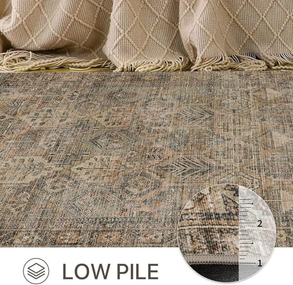 Rugs for Living Room, Foldable Low Pile Ultra-Thin Area Rugs for Dining Room Bedroom, Machine Washable Sound Absorbing Rubber Non Slip Backed Rug, 9x12 Aesthetic Vintage Sage Rectangle Rug - Image 4