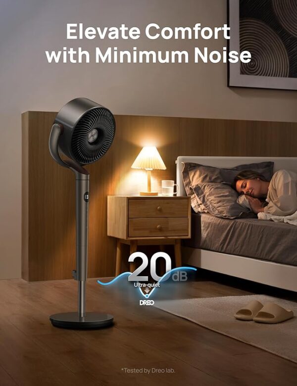 Dreo Fan for Bedroom, 120° Oscillating Standing Fans, Quiet Floor Fan with DC Motor, 85ft Pedestal Fans for Room, 8 Speeds, 3 modes, 20dB, 120° Manual Vertical, 35-40" Adjustable Height, 8H Timer - Image 2