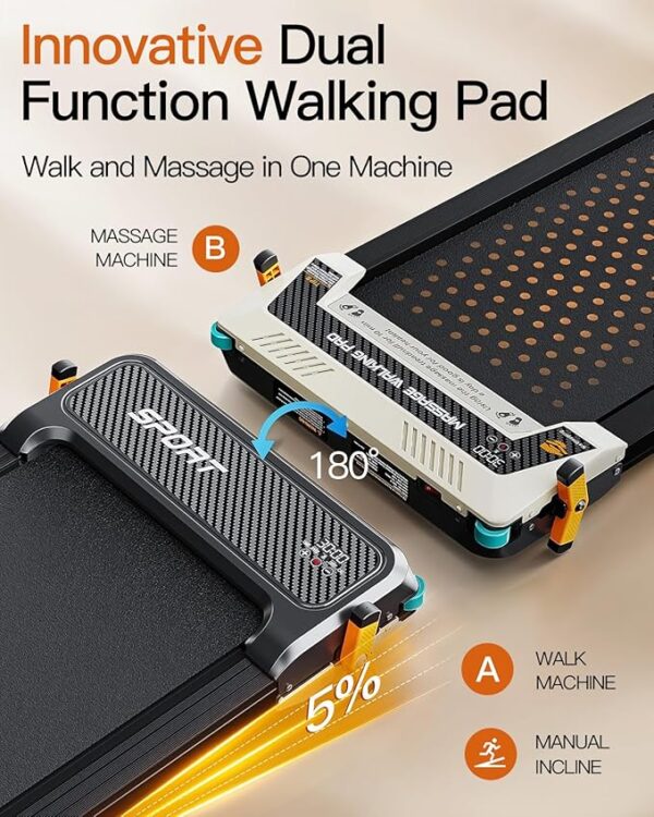 Versatile Walking Pad Treadmill with Incline - Dual-Sided Under Desk Treadmill with Foot Massage,2 in 1 Walking Treadmill for Home/Office, Portable Compact Treadmill with 330LBS Weight Capacity - Image 6