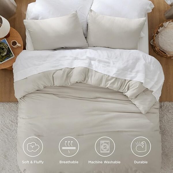 Bedsure King Size Comforter Set, Beige Soft Prewashed Bedding for All Seasons, 3 Pieces GentleSoft™ Warm Down Alternative Bed Set, 1 Lightweight Comforter (104"x90") and 2 Pillowcases (20"x36") - Image 2