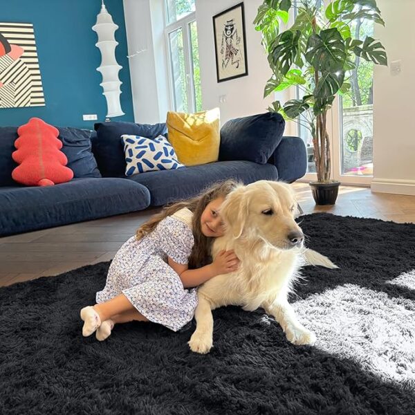 OLANLY 9x12 Machine Washable Large Area Rugs for Living Room, Bedroom, Soft Fluffy Shaggy Bedside Rug, Indoor Floor Carpet for Kids Girls and Boys, Dorms, Nursery, Home Decor Aesthetic, Black - Image 3