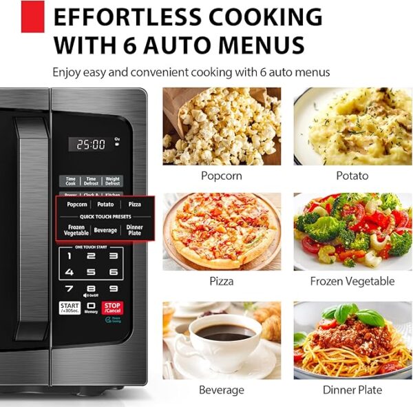 TOSHIBA ML-EM09PA(BS) Small Microwave Oven with 6 Auto Menus, Mute Function & Child Lock, LED Lighting, Perfect for Apartment, 0.9 Cu Ft, 10.6 Inch Removable Turntable, 900W, Black Stainless Steel - Image 2