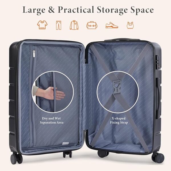 Sweetcrispy 3-Piece Luggage Sets, Hard Shell ABS Suitcases with Double Spinner Wheels, Lightweight Expandable Rolling Travel Suit Case with TSA Lock - Image 7