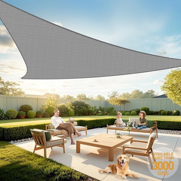 Artpuch Sun Shade Sail, 14'x14'x14' Light Grey Triangle, Curved Edged Commercial Grade 185GSM Permeable Outdoor Shade Cloth for Deck, Backyard, Patio (Custom Sizes Made)