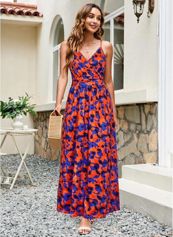 Newshows Women Summer 2025 Maxi Dress Vacation Floral Spaghetti Strap Spring Casual Boho Split Beach Long Flowy Sundress - Image 5