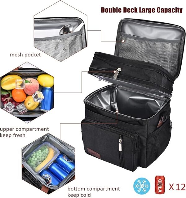 MIYCOO Lunch Bag & Lunch Box for Men Women Double Deck - Leakproof Insulated Soft Large Adult Lunch Cooler Bag for Work (Black,15L) - Image 6