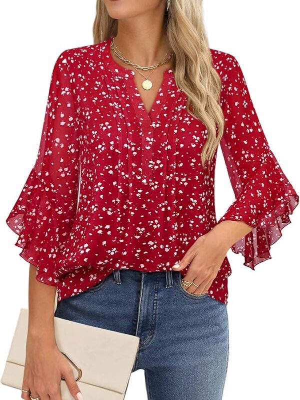 Timeson Women's 3/4 Sleeve Tops Dressy Casual Business Work Blouses Chiffon Office Shirts - Image 4