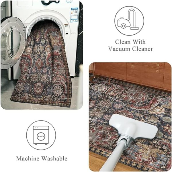 Washable Area Rugs - Perfect for Living Room, Bedroom, Kids Room, Nursery - Stain & Water Resistant Non-Slip, Pet & Child Friendly, Vintage Tribal Area Rugs (Rust, 4' x 6') - Image 2