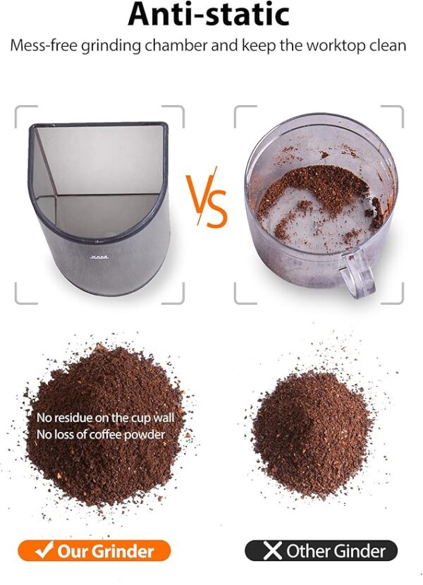 Aromaster Conical Burr Coffee Grinder Electric,Coffee Bean Grinder with 48 Gind Settings for Home Use,40 Seconds Adjustable Timer,Stainless Steel,Anti-static,Beige - Image 6