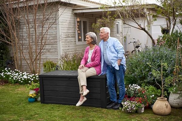 Keter Outdoor Storage Deck Box, 150 Gallon Resin Patio Bin & Bench, Solid, Dark Grey - Image 2
