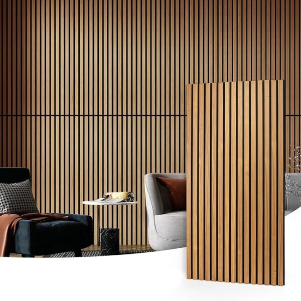 Art3d 2-Pack Acoustic Wood Slat Wall Panels for Interior Decor, 3D Fluted Sound Absorbing Wood Paneling for Accent Wall Ceiling Kitchen Living Room Bedroom Office, 47.2 x 23.6 inch Teak