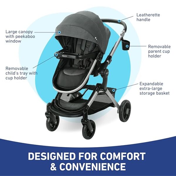 Graco Modes Nest Travel System with Adjustable Reversible Seat, Pram Mode, Lightweight Aluminum Frame, and SnugRide 35 Lite Elite Infant Car Seat, Sullivan - Image 2