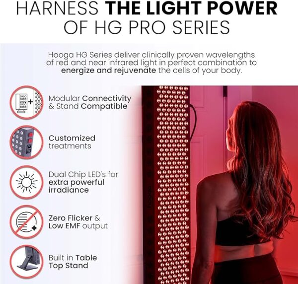 Hooga Red Light Therapy for Face and Body, Red Near Infrared Light with Timer and Stand. 60 Dual Chip LEDs. Flicker Free Clinical Grade Panel for Energy, Pain, Skin, Recovery, Performance. PRO300 - Image 2