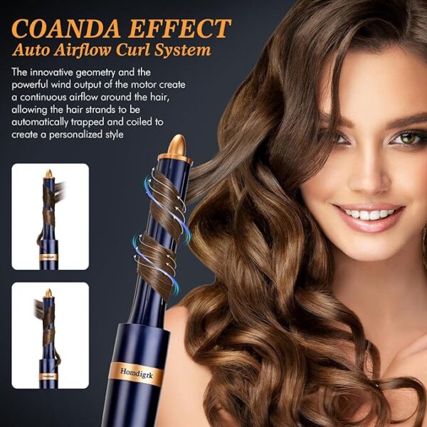 6-in-1 Hair Dryer Brush & Curling Iron Set, Hot Air Styler Hair Curler for Fast Drying, Smoothing & Volumizing, No Heat Damage, Professional Blowout Tool with Travel Case - Prussian Blue - Image 5