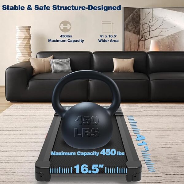 Walking Pad Treadmill with 12% 9-Level Auto Incline, 450 lbs Capacity and RGB LED Screen Under Desk Treadmill with Hiking Mode, Compact Treadmills for Home Small/Office - Image 3