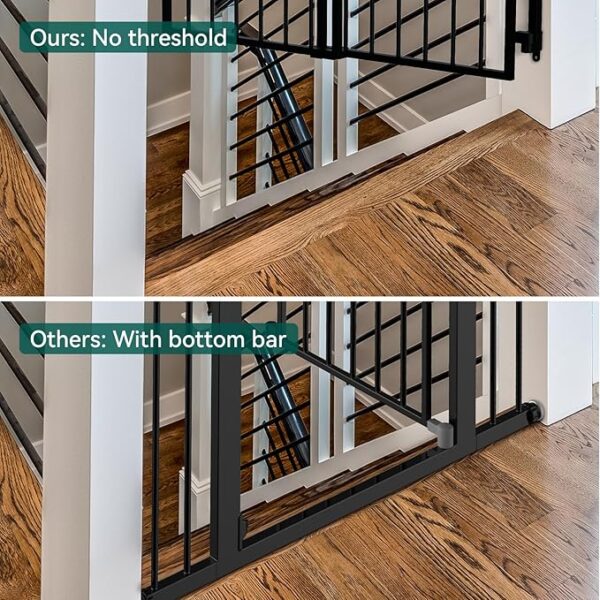 Babelio 29.7-46.5" No Bottom Bar Baby/Dog Gate for Stairs, House and Doorways, Auto Close Safety Pet Gates with Large Walk Thru Door, Hardware Mount, Black - Image 3