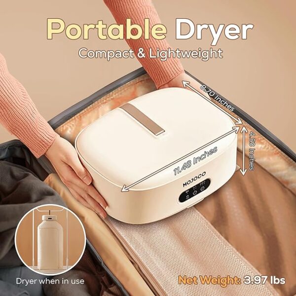 Mojoco Portable Clothes Dryer - Portable Dryer for Apartment, RV, Travel - Premium Mini Dryer Machine for Light Clothes, Underwear, Baby Clothes - Quick and Easy to Use Small/Compact Dryer Machine - Image 4
