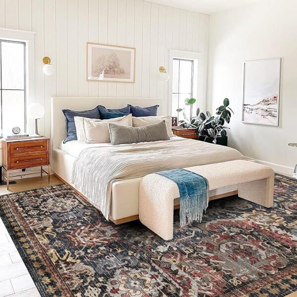 Washable Area Rugs - Perfect for Living Room, Bedroom, Kids Room, Nursery - Stain & Water Resistant Non-Slip, Pet & Child Friendly, Vintage Tribal Area Rugs (Rust, 4' x 6') - Image 6