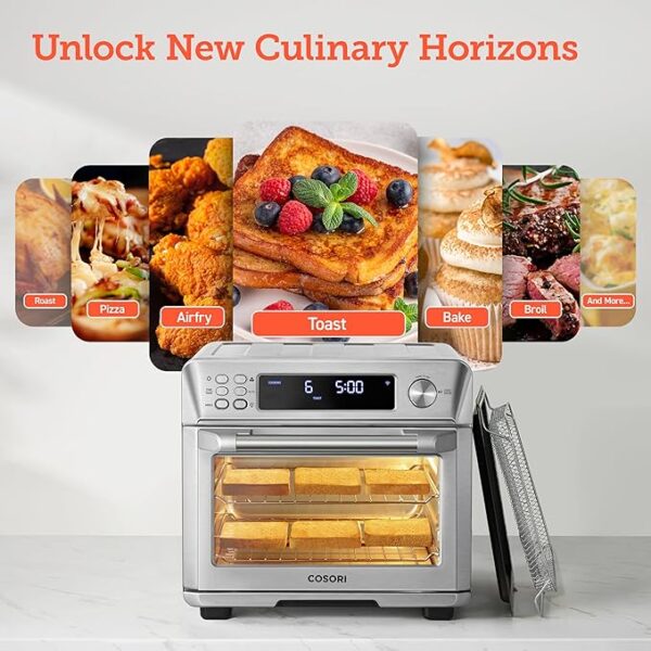 COSORI Smart 12-in-1 Air Fryer Toaster Oven Combo, Airfryer Convection Oven Countertop, Bake, Roast, Reheat, Broiler, Dehydrate, 75 Recipes & 3 Accessories, 26QT, Silver-Stainless Steel - Image 3