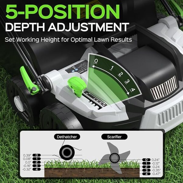 16-Inch 15.5 Amp 2-in-1 Electric Dethatcher and Scarifier with 14.5-Gallon Removable Thatch Collection Bag, Lawn Dethatcher with 5-Position Depth Adjustment, Quick-Fold, Keeps Lawn Healthy - Image 5