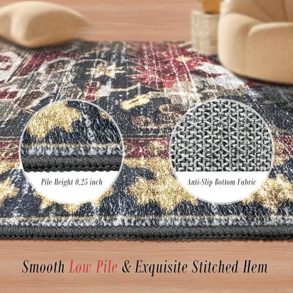 Washable Area Rugs - Perfect for Living Room, Bedroom, Kids Room, Nursery - Stain & Water Resistant Non-Slip, Pet & Child Friendly, Vintage Tribal Area Rugs (Rust, 4' x 6') - Image 5