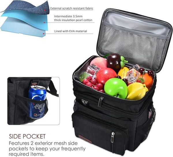 MIYCOO Lunch Bag & Lunch Box for Men Women Double Deck - Leakproof Insulated Soft Large Adult Lunch Cooler Bag for Work (Black,15L) - Image 4