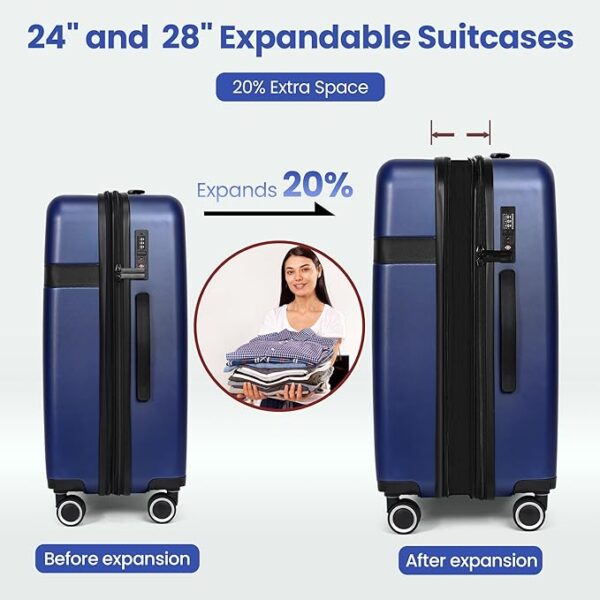 Luggage Sets 3 Piece with Spinner Wheel, Hardside Suitcase Set with TSA Lock, Expandable Travel Luggage for Men and Women, Blue - Image 4