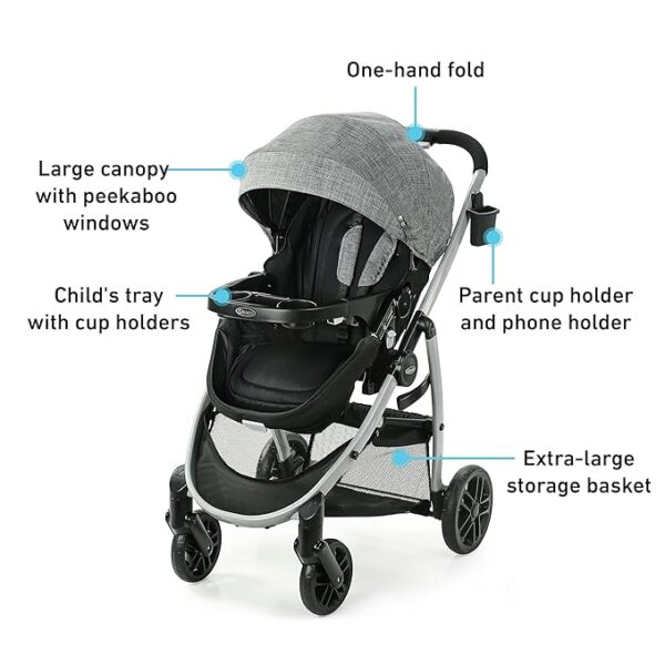 Graco Modes Pramette Travel System | Stroller & Car Seat Combo | 3-in-1 Stroller Modes | Includes Graco SnugRide 35 Infant Car Seat | Ellington - Image 2