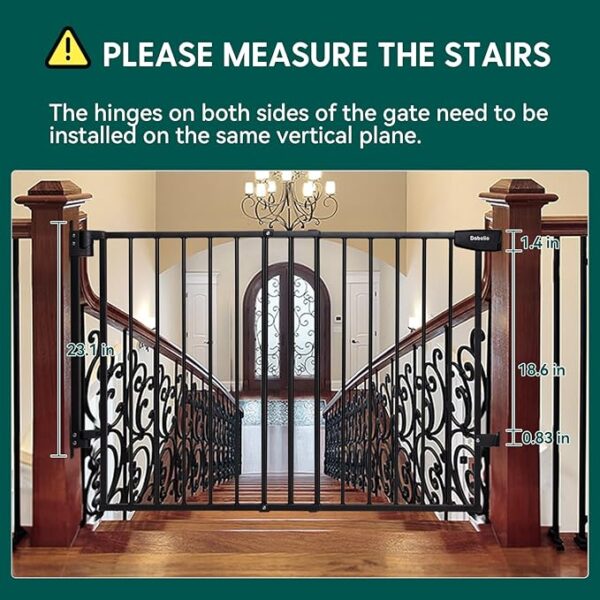 Babelio 29.7-46.5" No Bottom Bar Baby/Dog Gate for Stairs, House and Doorways, Auto Close Safety Pet Gates with Large Walk Thru Door, Hardware Mount, Black - Image 2