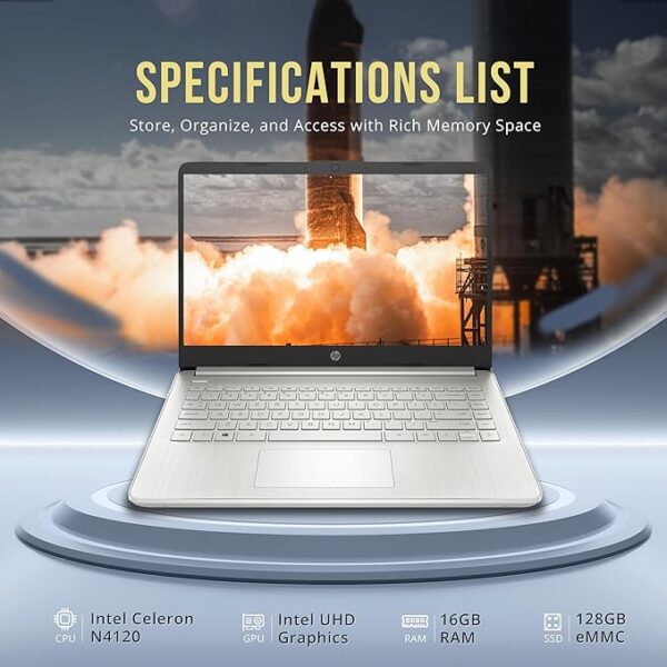 HP Stream 14" HD BrightView Laptop, Intel Celeron N4120, 16GB RAM, 288GB Storage (128GB eMMC + 160GB Docking Station Set), Intel UHD Graphics, 720p Webcam, Wi-Fi, 1 Year Office 365, Win 11 S, Silver - Image 4