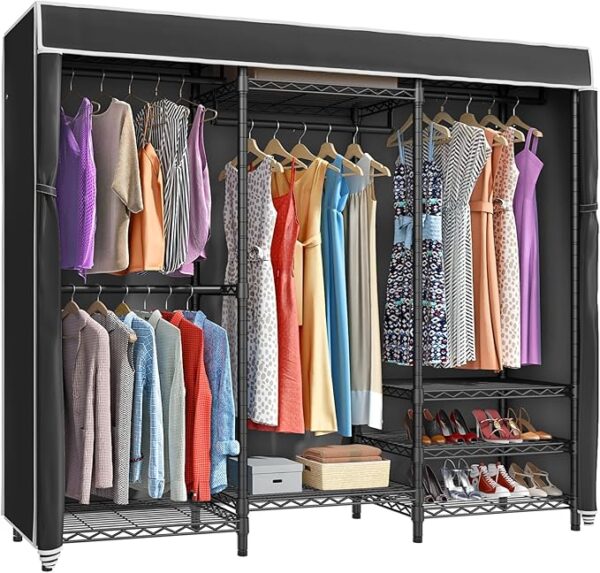 VIPEK V5C Heavy Duty Covered Clothes Rack Portable Bedroom Armoires Rack, Black Metal Clothing Rack with Black Cover, Adjustable Custom Freestanding Closet Wardrobe, Max Load 800LBS