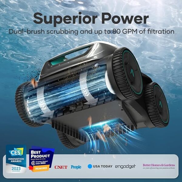 AIPER Cordless Robotic Pool Cleaner, WavePath Navigation, Wall-Climbing, Quad-Motor, 150 mins Runtime for Inground Pools up to 1,600 sq.ft, ZT6002 - Image 4