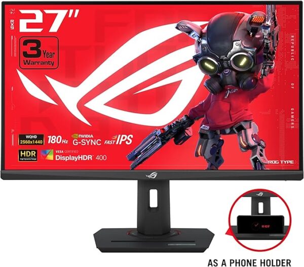 ASUS ROG Strix 27” QHD (2560x1440) HDR400 USB-C Gaming Monitor (XG27ACS), 180Hz,1ms, Fast IPS, 133% sRGB, Extreme Low Motion Blur Sync, G-Sync Compatible, DisplayWidget, Tripod Socket, 3 Year Warranty - Image 4