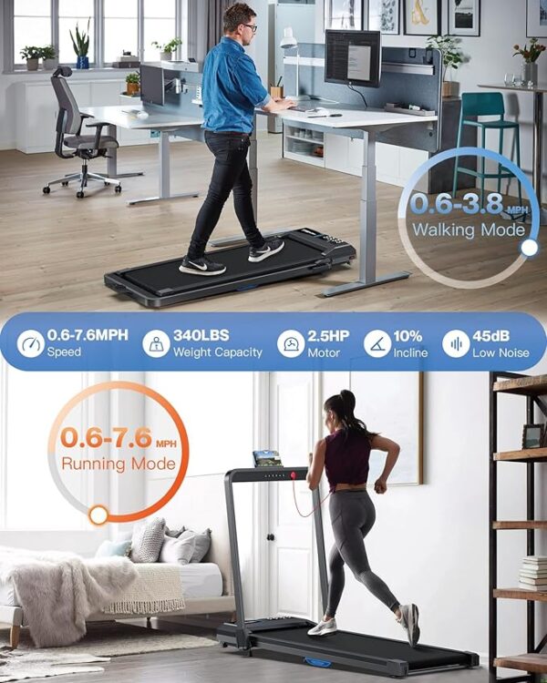 WELLFIT 10% Incline Walking Pad, 2.5HP 7.6MPH 340 lb+ Capacity Treadmills for Home, 41 * 16 inch Wide Running Area Treadmill with Mute Remote, APP and Console Control for Small Space, No Assemble - Image 5
