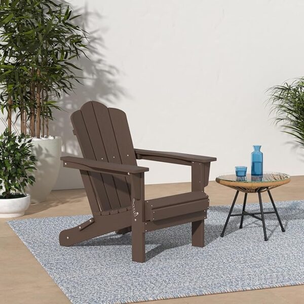 KINGYES Folding Adirondack Chair Set of 2, HDPE All-Weather Folding Adirondack Chair, Brown - Image 3
