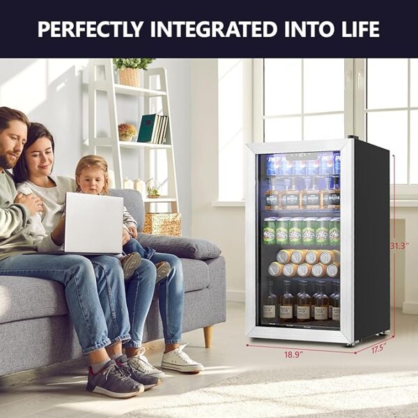 Beverage Refrigerator Cooler - 126 Can Mini Fridge with Glass Door for Soda Beer or Wine, Beverage Cooler for Home, Office, Bar with Adjustable Removable Shelves, Silver - Image 3