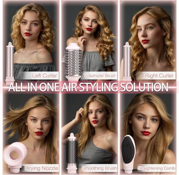 6 in 1 Hair Dryer Brush Set High-Speed 110,000 RPM Ionic Hot Air Styler with Auto Curlers Intelligent Heat Control Negative Ionic Blow Dryer for Fast Drying Curling Straightening Volumizing with Case - Image 2